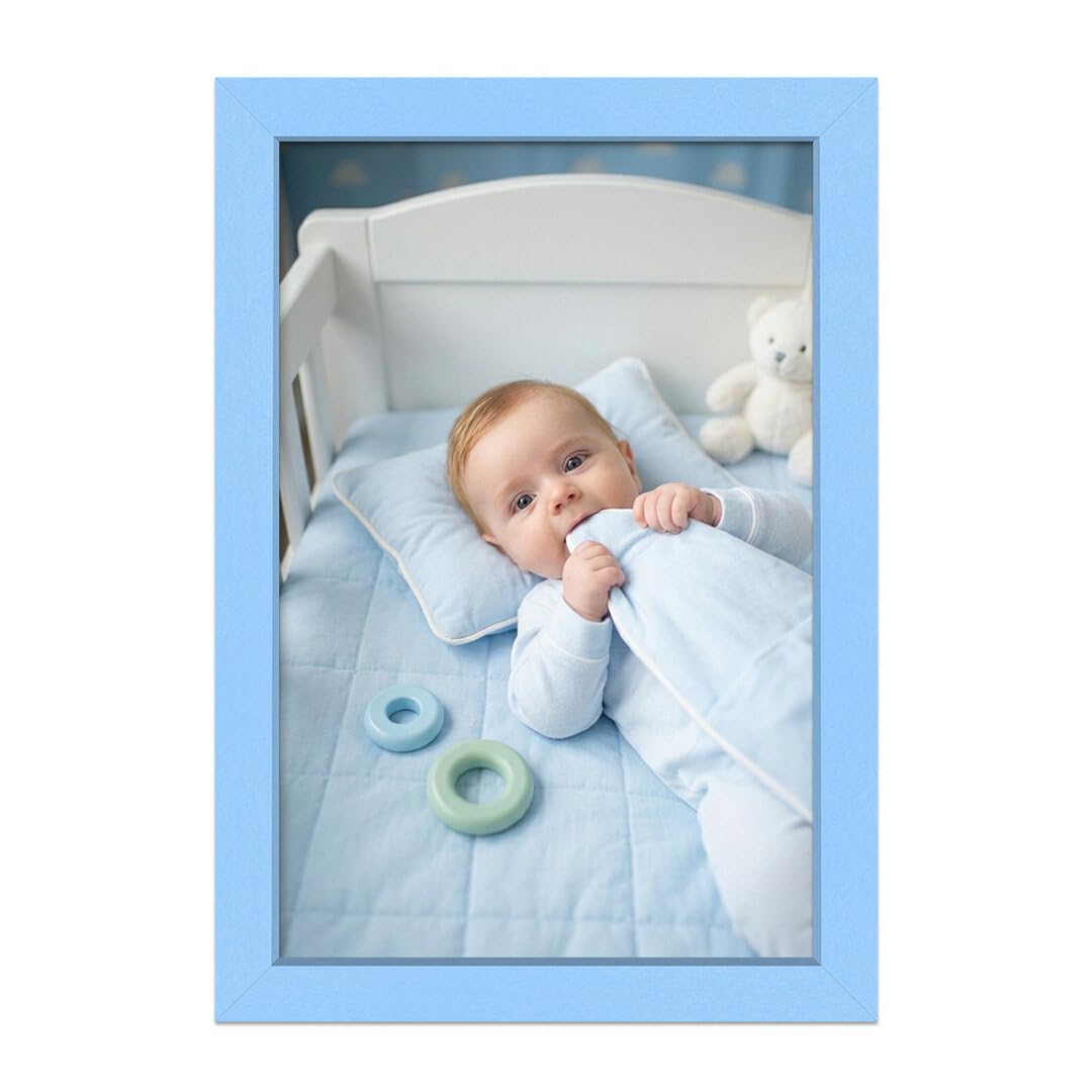 Alison Kingsgate Baby Blue 11X9 Nursery Picture Frames, Baby Boy Gift Photo Frame, Wall Mount or Tabletop, Perspex Front, Thin Keepsake Frame for Newborn, Baby Shower & First Memories