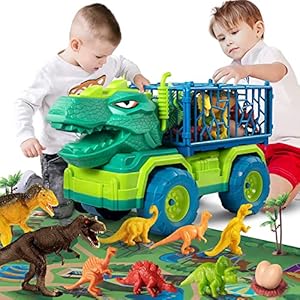 TEMI Dinosaurier-LKW-Spielzeug für Kinder von 3 bis 5 Jahren, Tyrannosaurus-Transport-Autotransporter mit 8 Dino-Figuren…