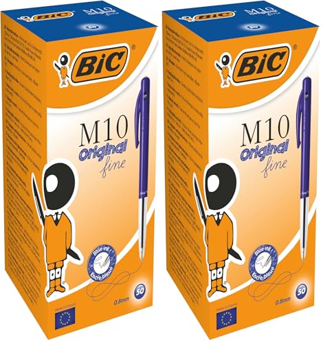 Stylos-bille BIC M10 à pointe fine 0,8 mm rétractable avec encre bleue fluide