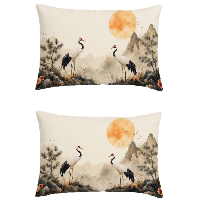 Housse coussin exterieur oiseau 60x90cm en lin imperméable rétro pour déco de jardin