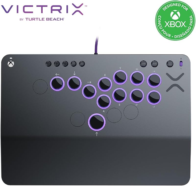 Turtle Beach Victrix Pro KO Leverless Esports All Button Fight Stick, Xbox | Xbox Series X|S, Xbox One, Windows PC, Tournament Arcade Controller, 16 interruptores Cherry, diseño delgado, iluminación RGB, gris