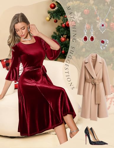 Image of HomRain Women's Church Dresses Modest Bell Sleeve Wedding Guest Cocktail Tea Party Vintage Evening Dress