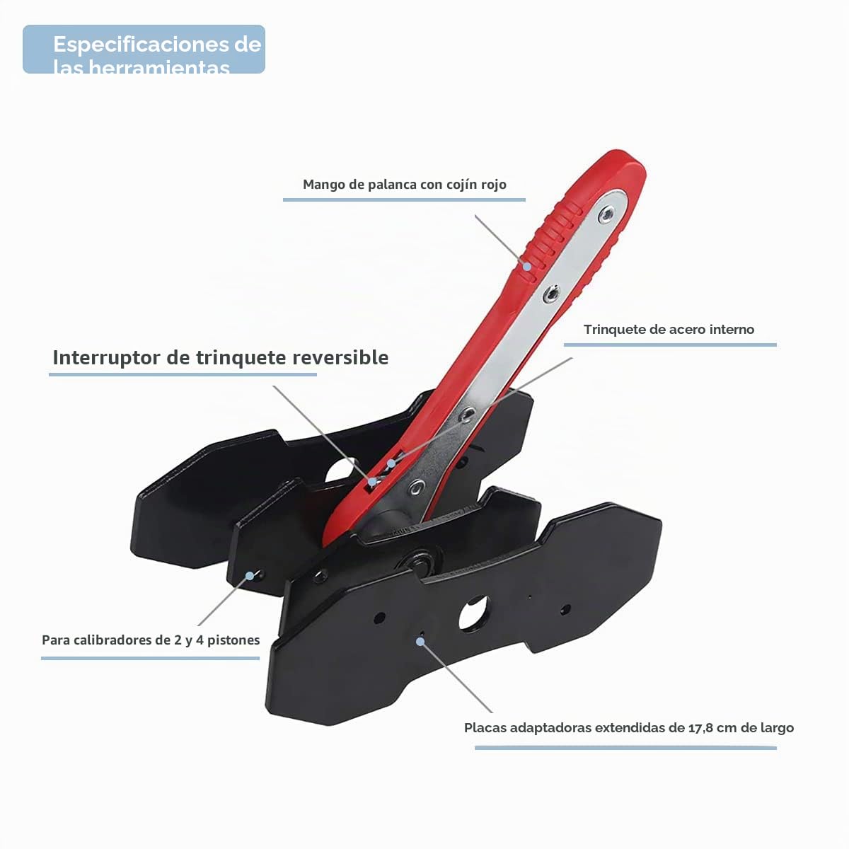 Herramienta de pinza de freno, giro de 360°, reposicionador de pistón de freno, herramienta de restablecimiento de pistón de freno, herramienta de freno, herramienta de trinquete para frenos