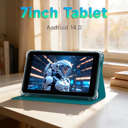 Image of NOVOJOY 7 Inch Tablet with Case, Android 15 Tablet PC, 32GB Storage 8GB RAM Tabletsa Quad-Core Processor Android Tableta pc Dual Camera, WiFi, BT Computer Tabletas.(with Tablets Cover),Navy Blue