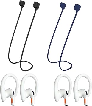 Magnetic Anti-Lost Straps Compatible with AirPods 1st to 4th Generation and AirPods Pro 1st to 4th Generation, with 2 Additional Pairs of Ear Hooks Black Deep Blue