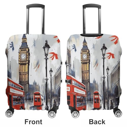 London Luggage Cover, Washable Elastic Suitcase Cover Protector Fit 18-32 Inch Luggage3