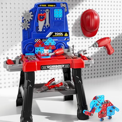 Kids Tool Bench Set 142Pcs Toddler Tool Toy Playset with Electric Drill & Realistic Tools STEM Building Pretend Play Construction Toys for Boys Toddlers Toys Gifts for Ages 3 4 5 6 7 Year Olds