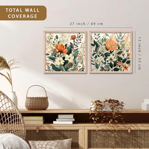 Image of kotart - Premium Digital Floral Art Paintings with Frame for Home Decor - Framed Wall Painting for Living Room Bedroom Office Room Decor - Painting for Wall Decoration Set of 2 Multicolo Size-(13x13 inch, C)