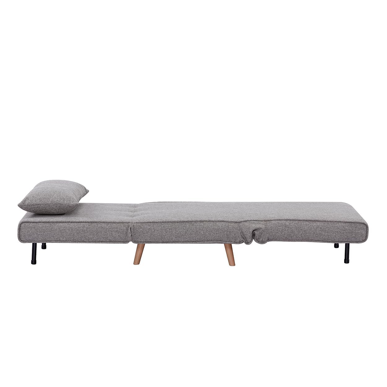 EVERGREENWEB Poltrona Letto Singolo con Cuscino Imbottito INCLUSO, Tessuto Grigio Chiaro, Divano 1 Posto Salvaspazio Pieghevole, Pouf Poggiapiedi, Schienale Regolabile Clic Clac, Gambe in Legno, FOLDY