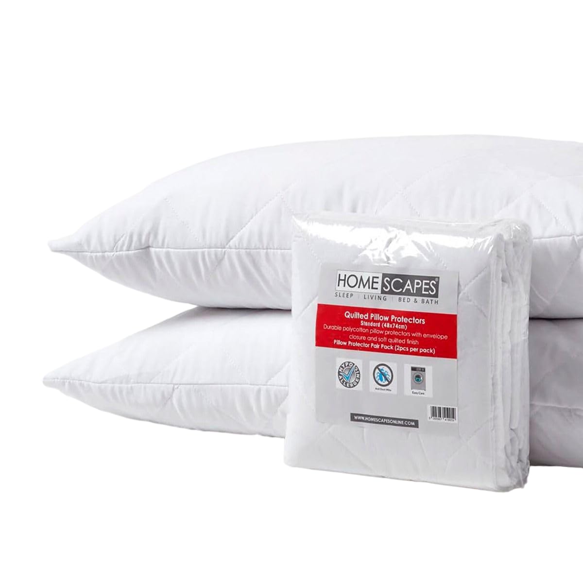 HOMESCAPES Set of 2 Polycotton Pillow Protectors with Pillow Cases 50 x 75 cm