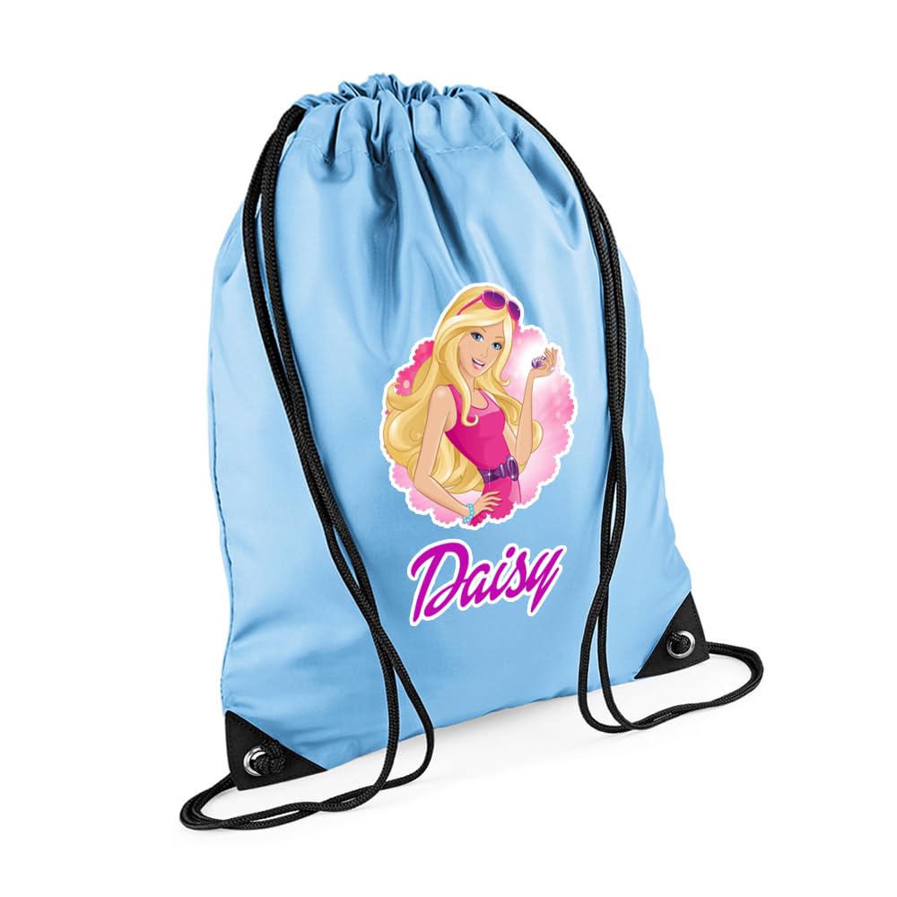 Doll Bag Gift For Girl, Personalised Backpack, Back To School Gift, Bagpack, Drawstring Bag, PE Gym Kit, Swimming, Sport Rucksack. (Sky Blue)