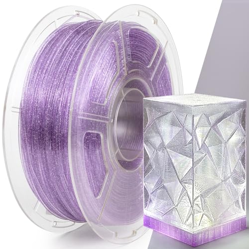 Image of IEMAI Glitter Clear PETG Filament 1.75mm Nebula Purple 1KG, Sparkly Transparent Finish 3D Printer Filament Easy to Print for Lampshades, Home Decor & DIY Models