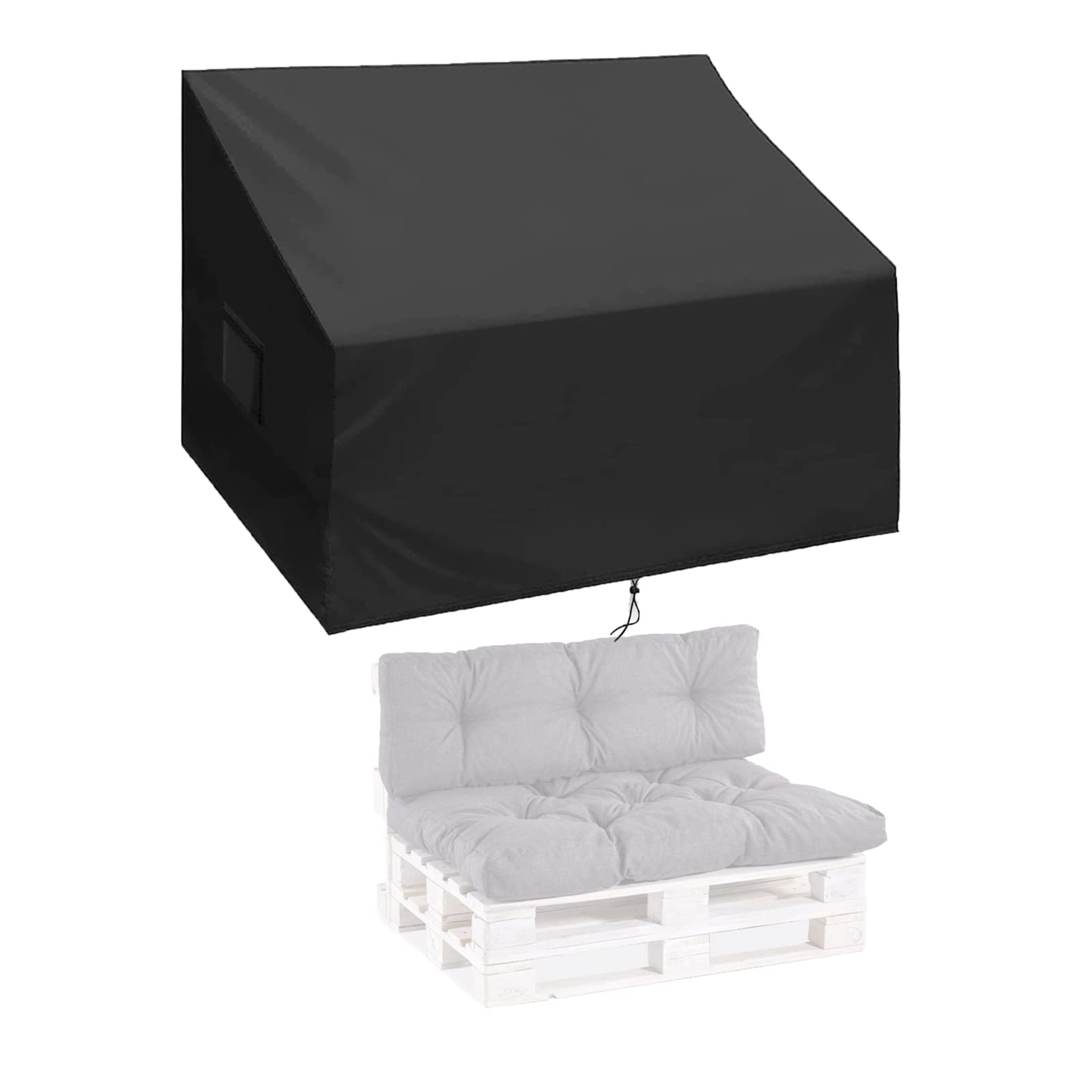 Palettenbank Abdeckung Wasserdicht, 420D Paletten-Sofabezug für Tiefe 2-Sitzer Palettenbank, Garten, Terrasse, Balkon (128x85x80cm), Schwarz