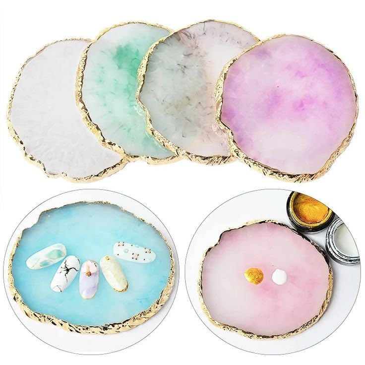 Feelhigh Nail Art Palettes Nail Mixing Palette Polish Color Mixing Plate Golden Edge Resin Nail Holder Nail Art Display Cosmetic Mixing Tools (Round Shape 1 Pcs)-image-7