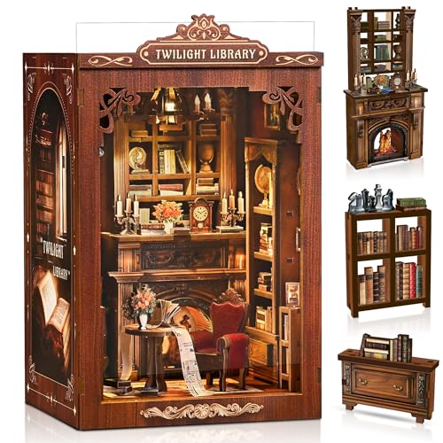 Book Nook Kit für Erwachsene: LUMYCE DIY Miniatur Haus mit LED Licht - Holzpuzzle 3D Puzzle Puppenhaus - Buchstütze Deko für Kreative Geschenk für Erwachsene