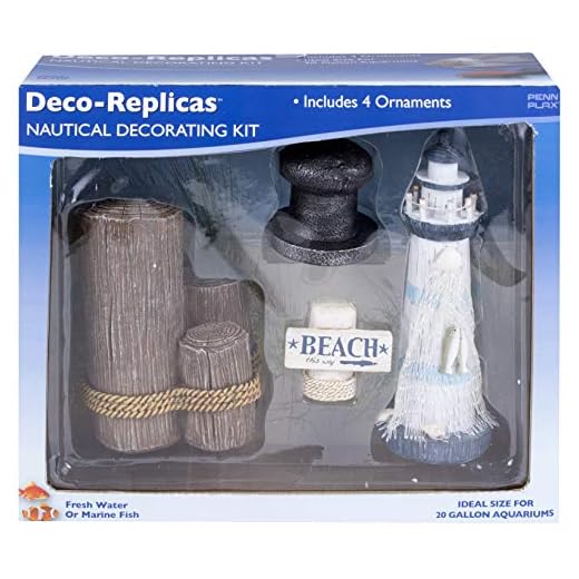 Penn-Plax Deco-Replicas 4-Piece Aquarium Decorating Kit – Nautical & Beach Themed – Safe for Freshwater and Saltwater Fish Tanks