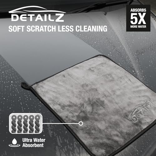 Image of DETAILZ 500 GSM Microfiber Cleaning Cloth for Car, Bike & Home | Ultra Soft Lint-Free Microfiber Towel | Double Sided Extra Thick Plush for Scratch-Free Drying & Detailing-40x40 cm (Pack of 2, Grey)