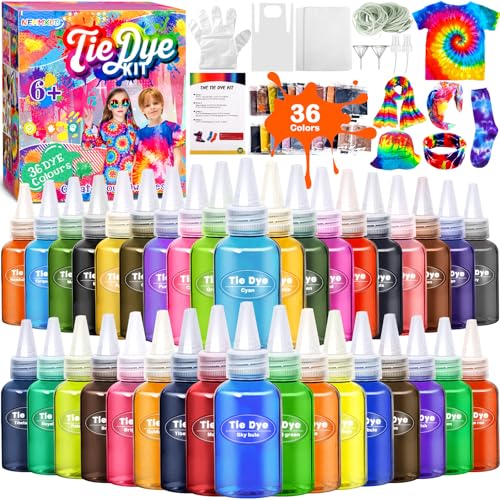 NEMMXUB Tinte Ropa, Tie Dye Kit 36 Colores Manualidades Niños Juguetes Niña Tinte Textil Regalos Niños Adultos, Tinte de Tela Permanente no tóxico Set de Arte, Creativas manualidades de Bricolaje