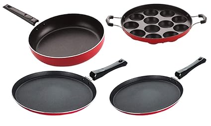 Nirlon Gas Compatible Non Stick Aluminium Cookware Set of 4 Pieces (26_FT12_APPAM_FT10_FP12)