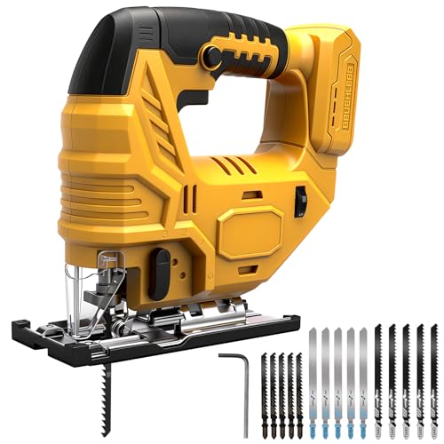 WingFly Jig Saw for Dewalt 18V,20v Battery, 3000 SPM Electric Jigsaw Tool with 15 Piece T-Shank Blades, Variable Speed, 0°-45° Bevel Cutting for Wood Plastic Metal