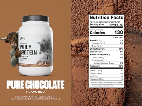 Image of Levels Grass Fed Whey Protein Powder, No Artificials, 24G of Protein, Pure Chocolate, 2LB