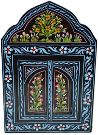Moroccan Wall Mirror With Doors Hand Painted Arabesque Handmade Decor Small Black
