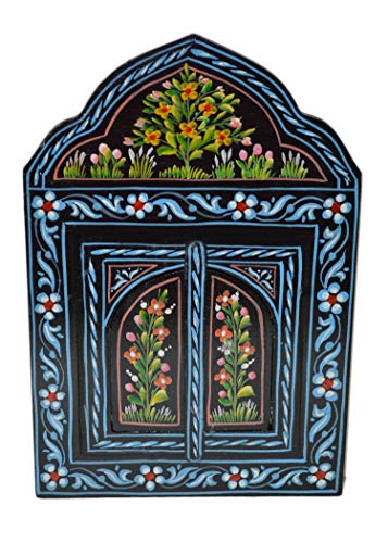 Moroccan Wall Mirror With Doors Hand Painted Arabesque Handmade Decor Small Black #TOP16