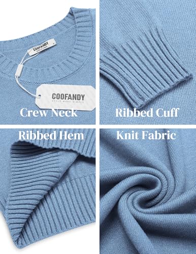 COOFANDY Mens Crew Neck Sweater Knitted Casual Dress Sweater Stylish Pullover Top Blue