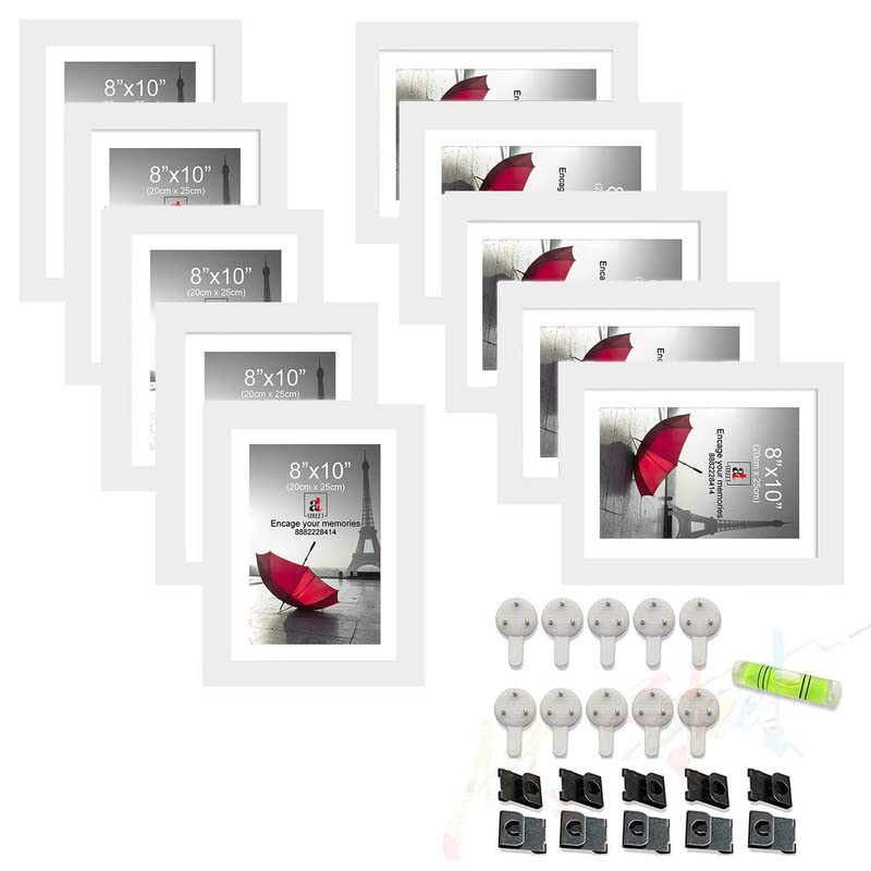 Art Street Set of 10 Individual Wall Photo Frame White 8x10 Inches, Picture Frames for Home and Office decorationwith Free Hanging Accessories