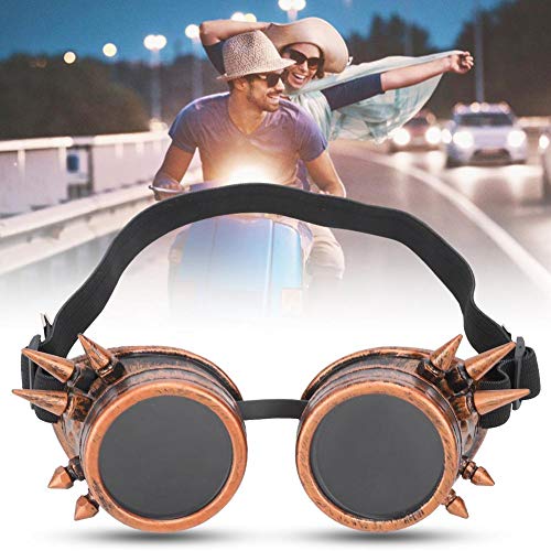 Image of Vintage Goggles, Double Layer Windproof Sunglasses, ABS Industrial Spiked Steampunk Style Unique Goggles Cycling Glasses (Red Bronze)