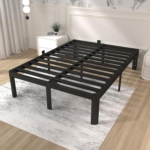 Image of ITIMIDI 14 Inch Queen Bed Frame, Heavy Duty Metal Platform Bed Frame Queen Size, Safety Design with Rounded Corner Legs and DIY Headboard, High Load-Bearing, Noise Free, No Box Spring Needed, Black