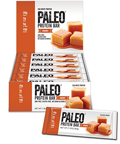 Paleo Protein Bar (Caramel) 12 Bars 20g Egg White Protein 5 Net Carbs (Gluten Free)