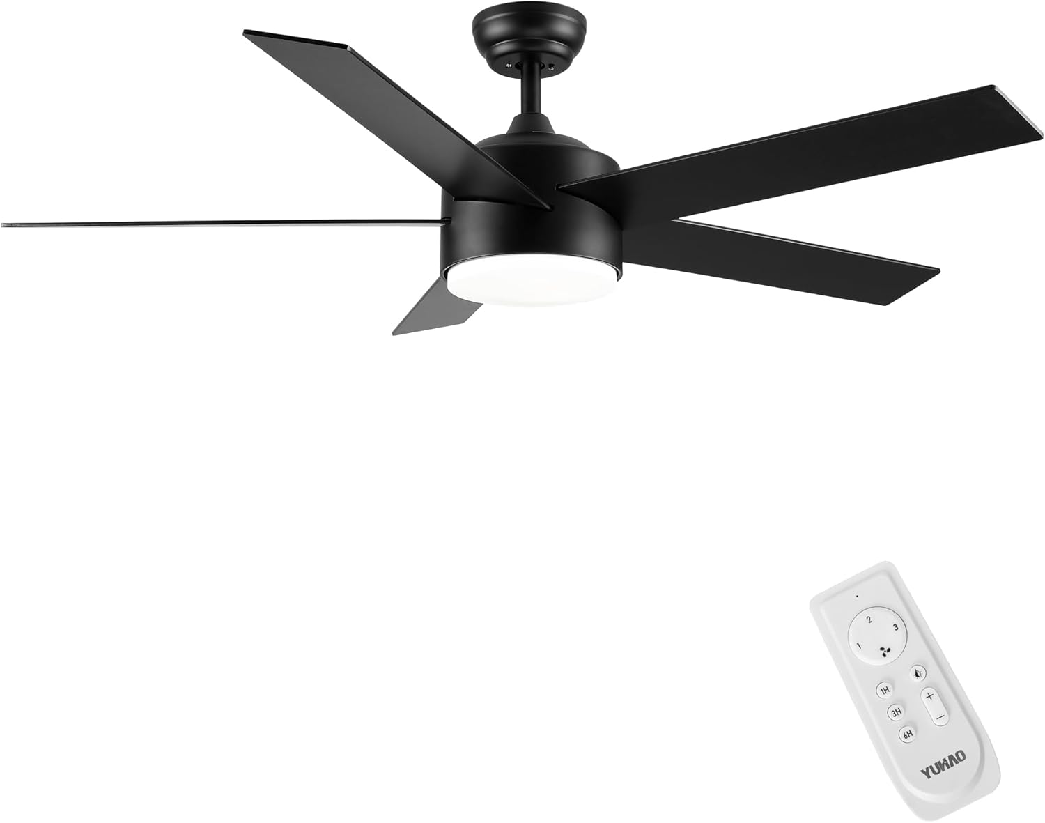 52 inch Indoor 5 Plywood Black Ceiling Fan with Light, 6 Speeds, Timing, Living Room, Plywood Blades, Strong Airflow