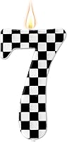Vista 12 de Vela de cumpleaños con temática de autos de carreras, velas con número de bandera a cuadros, velas blancas y negras, decoración de pastel de feliz