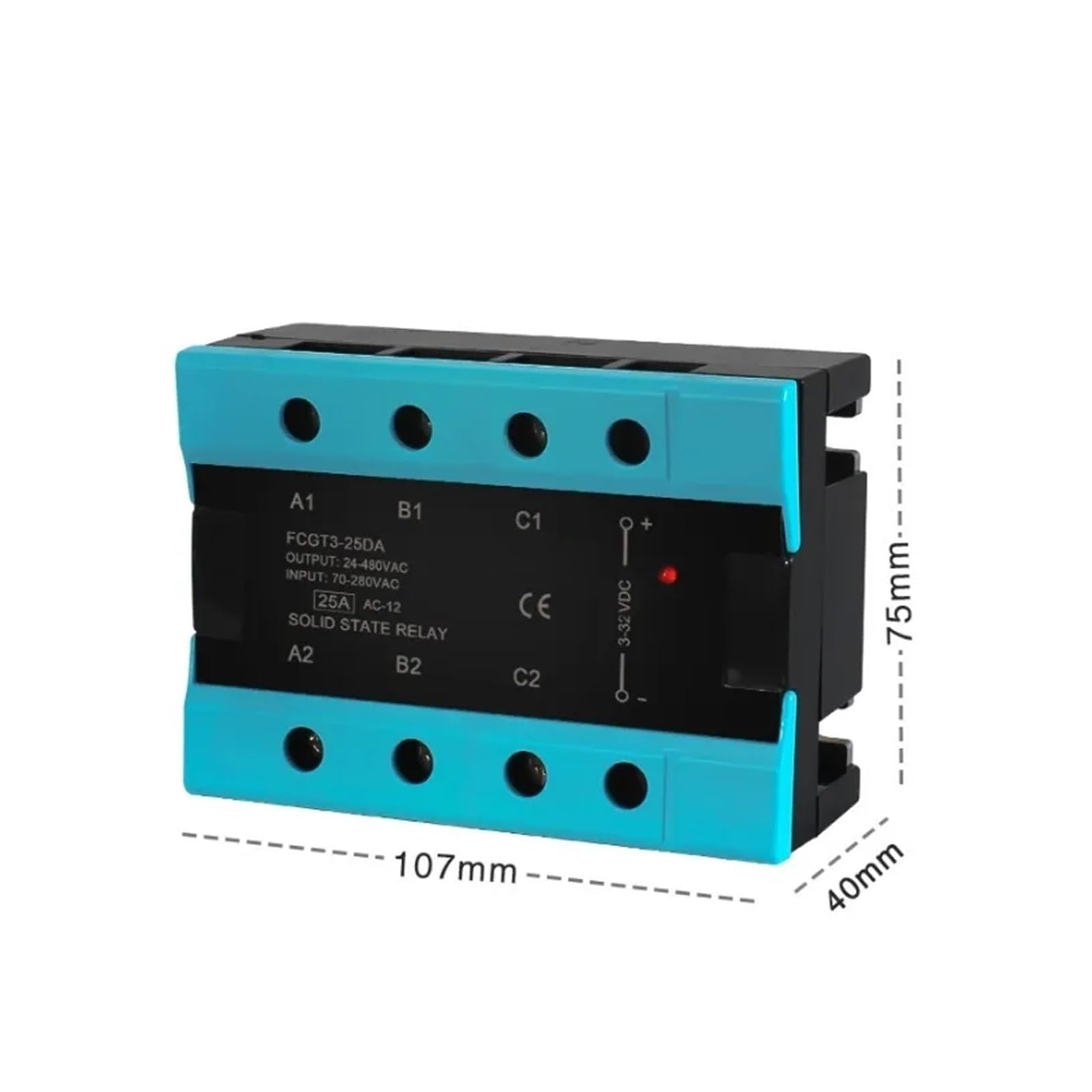 Relé De Estado Sólido Trifásico DA 25A 40A 100A CC A CA Trifásico SSR 3-32V CC Control 24-480V(DC Control AC,100A)