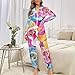 TVUGHGI Vibrant Floral Onesie Pajamas for Women Men Long Sleeve Fashion One-Piece Halloween Hooded Zip-up Sleepwear 3XL