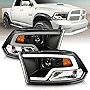 AmeriLite LED Plank Tube Black Square Projector Headlights Assembly for 2009-2019 Dodge Ram 1500 2500 3500 Pair - Driver and Passenger Side