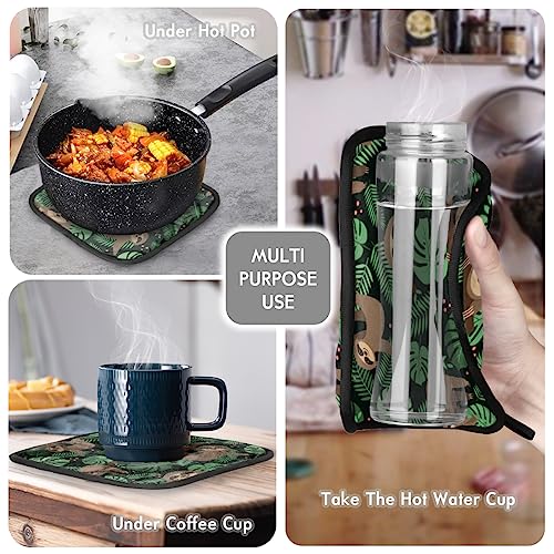 Sloth Design Oven Mitts And Pot Holders Sets Tropical Leaves Oven Mits Mittens Heat Resistant Potholders Oven Gloves Hot Pad For Baking Cooking Kitchen Grilling Bbq Gifts 2 Piece Set #TOP5