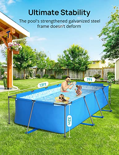 EVAJOY 14ft x 7ft x 33in Metal Frame Swimming Pool, Outdoor Rectangular Above-Ground Pool with Steel Frame, Heavy-Duty PVC, Easy Assembly for Backyard, Garden, Lawn