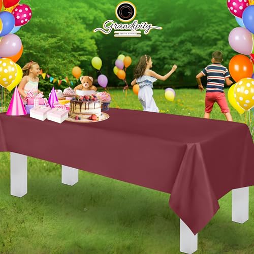 Image of Grandipity 24 Pack Premium Disposable Plastic Tablecloth 54 Inch. x 108 Inch. Decorative Rectangle Table Cover - Burgundy