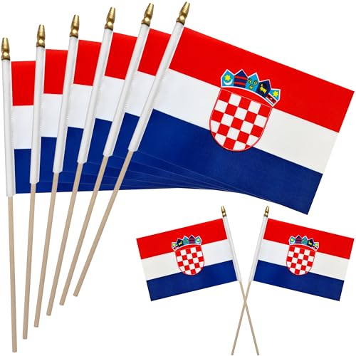 WEITBF 12 Pack 8×12 Inch Croatia Flags Small Croatian Flags on Stick Mini Handheld Flag Outdoor Decorations