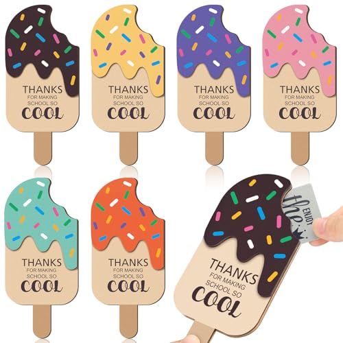 Honoson 6 Pcs Teacher Appreciation Gift Cards Holders Thank You Teacher Gift Card Holder 4-layered Wooden Greeting Presents for Back to School Christmas Appreciation Supplies(Ice Cream)