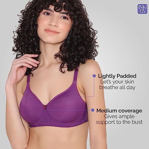 Image of INKURV Lightly Padded T-Shirt Bra for Women- Padded, Non-Wired, Full Coverage, Seamless Cups, Multiway Bra for Girls, Daily use Bra with Detachable Straps- Lily