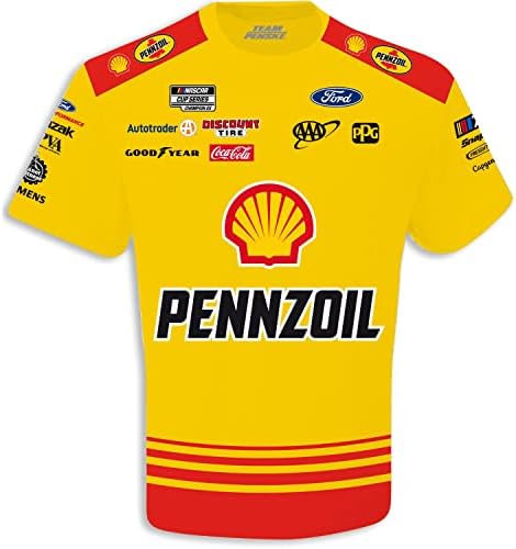 Checkered Flag Sports Joey Logano 2023 Shell Pennzoil Sublimated Uniform Pit Crew T-Shirt (as1, Alpha, x_l, Regular, Regular) Yellow