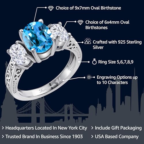 Gem Stone King 925 Sterling Silver Customized and Personalized Name Engraved Promise Love Gemstone Birthstone Fashion Mothers 3-Stone Ring For Women2