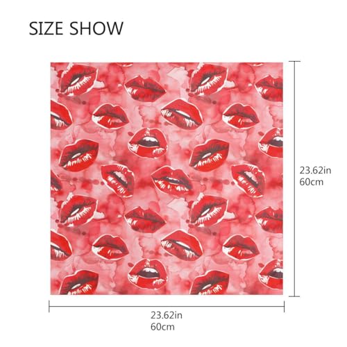 Women's Square Silk Hair Scarves and Wraps Headscarf Watercolor Red Lips Head Neck Scarf Bandana 24inch2