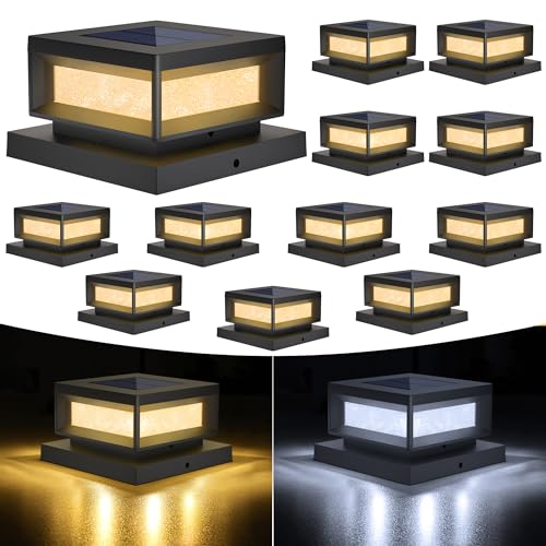 Mlambert 12 Pack Solar Powered Post Cap Lights Outdoor for 4x4/6x6 Wood/Vinyl Posts, Waterproof Deck...