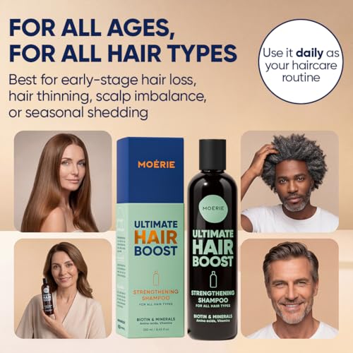 Image of Moerie Hair Growth Shampoo for Men and Women, Hair Loss Solution with Biotin and Rosemary, Thickening Shampoo for Thinning Hair - Ultimate Boost for All Hair Types