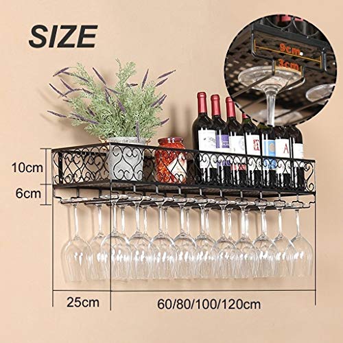 Étagère murale en métal bronze DASHADAO pour bouteilles et verres à pied de cuisine et bar - 60cm - 3