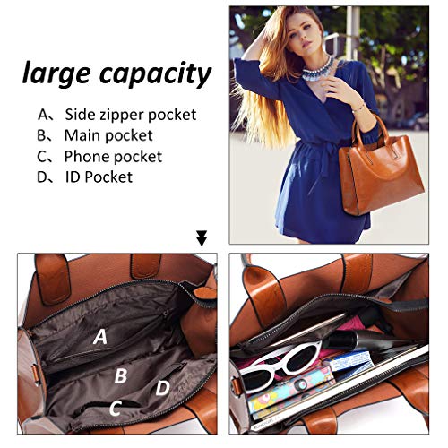 Pahajim Women Fashion Tote Handbags Lightweight Pu Leather Satchel Shoulder Bags Retro Oil Wax Handle Purse (Blue) #TOP3